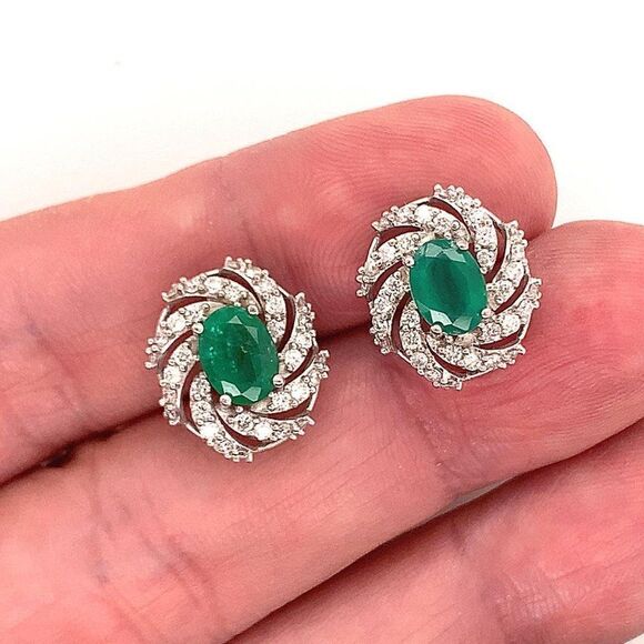 Diamond Emerald Earrings 14k W Gold 4.05 TCW Certified $6,950 018690 - Picture 10 of 13